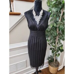 Andrianna Papell Women's Black Polyester V-Neck Sleeveless Knee Length Dress 2